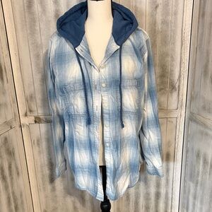 American Eagle Outfitters Blue and White Hooded Shirt